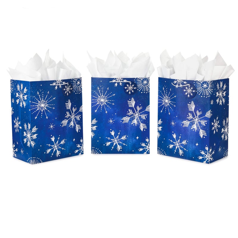 Hallmark 17 Extra Large Blue Gift Bags with Tissue Paper 3 Gift Bags Starry Snowflakes on Navy for Winter Weddings Birthdays Housewarming Gifts