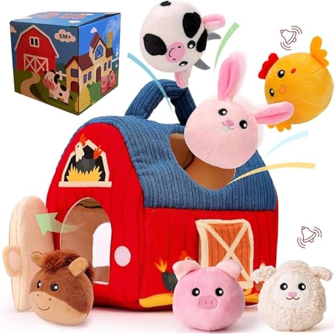 BABY TOYS 6-12 MONTHS - FARM ANIMALS WITH BARN, RATTLE, CRINKLE PAPER, MIRROR - SENSORY TOYS FOR BABIES TODDLERS 1-3 - BABY EASTER BASKET STUFFERS - Image 2