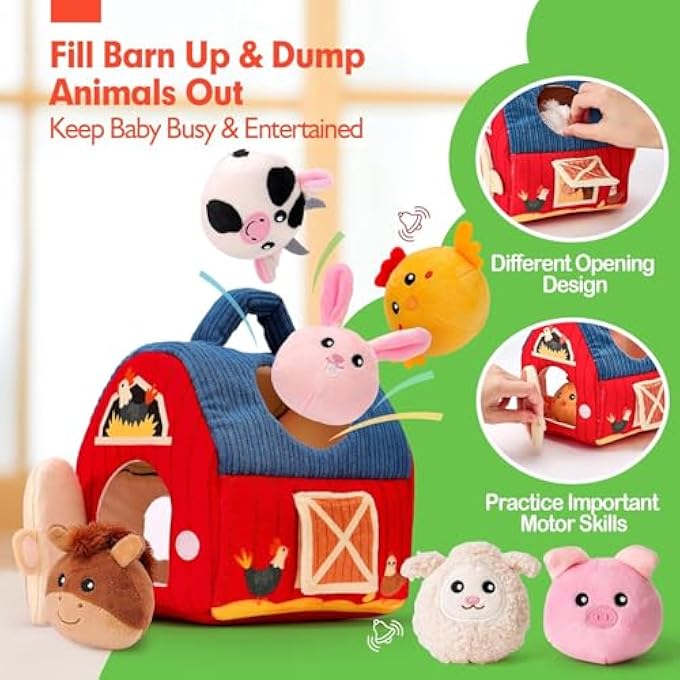 BABY TOYS 6-12 MONTHS - FARM ANIMALS WITH BARN, RATTLE, CRINKLE PAPER, MIRROR - SENSORY TOYS FOR BABIES TODDLERS 1-3 - BABY EASTER BASKET STUFFERS - Image 5