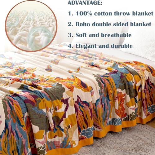MSGKV Boho Throw Blanket King Size Warm Blanket for Couch and Sofa Blankets Cover for Living Room Throw Blankets Fall Cozy Bed Quilt(D-Flower and Butterfly, 108" x 90"(King)) - Image 5