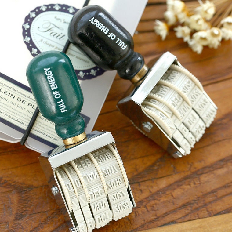 Korean DIY Roller Knob Stamp Tool – Retro Date Postmark for Hand Accounts - Image 4