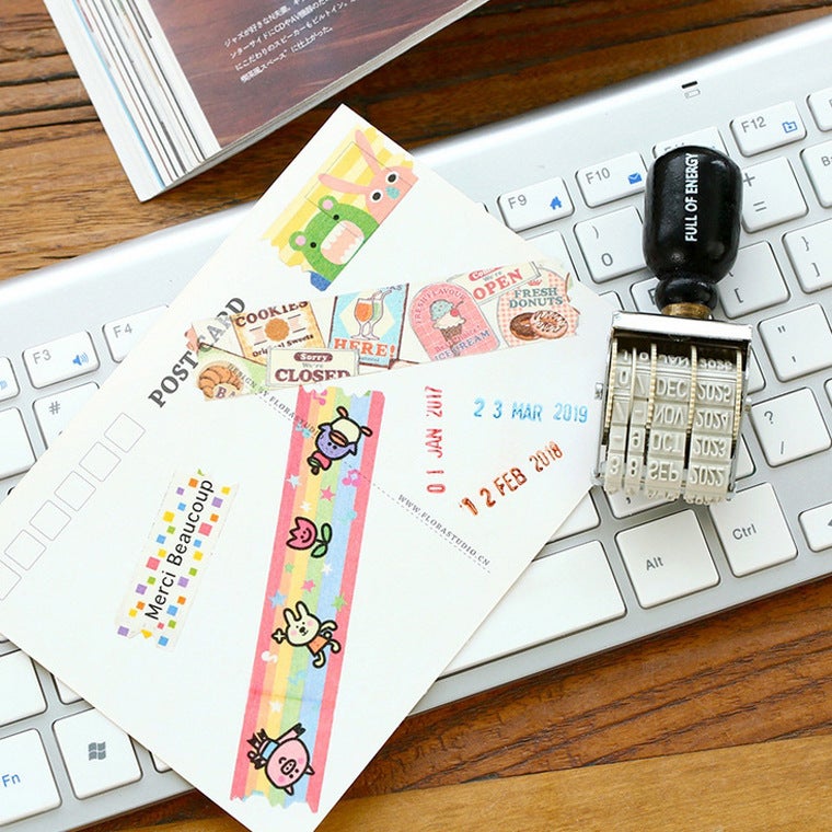 Korean DIY Roller Knob Stamp Tool – Retro Date Postmark for Hand Accounts - Image 3