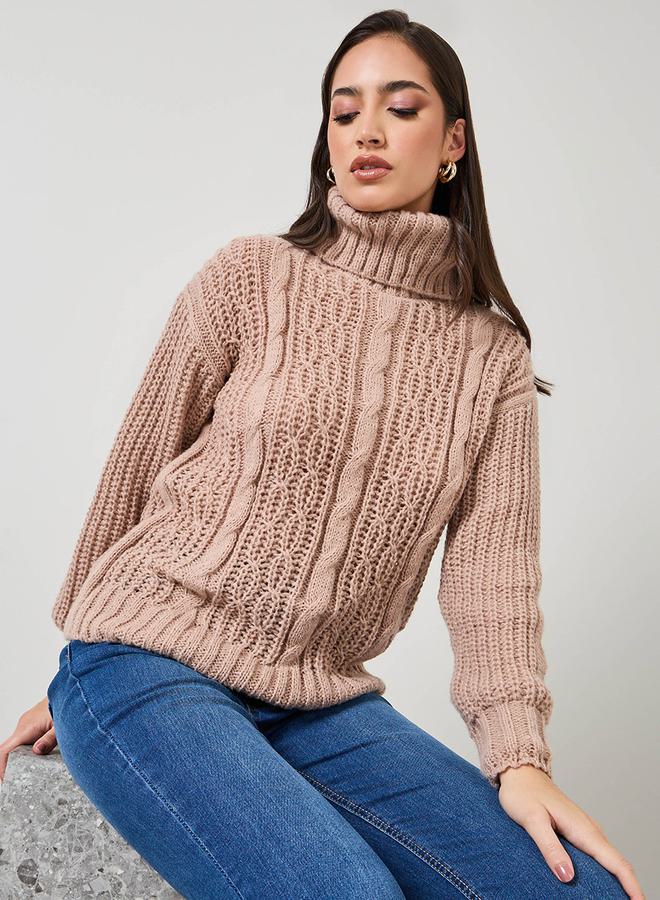 Styli Oversized Cable Knit Turtle Neck Sweater  - Image 1