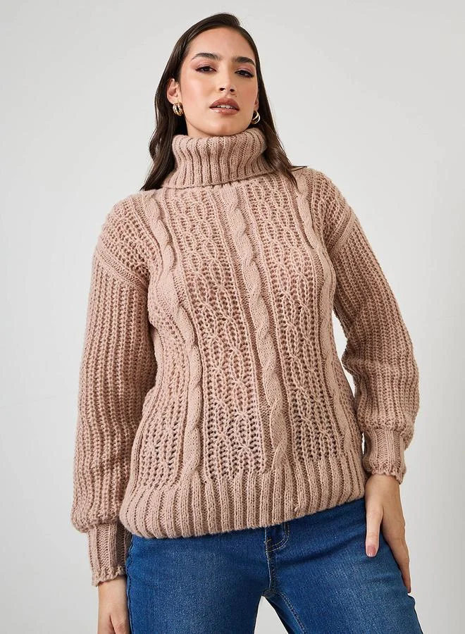 ستايلي Oversized Cable Knit Turtle Neck Sweater