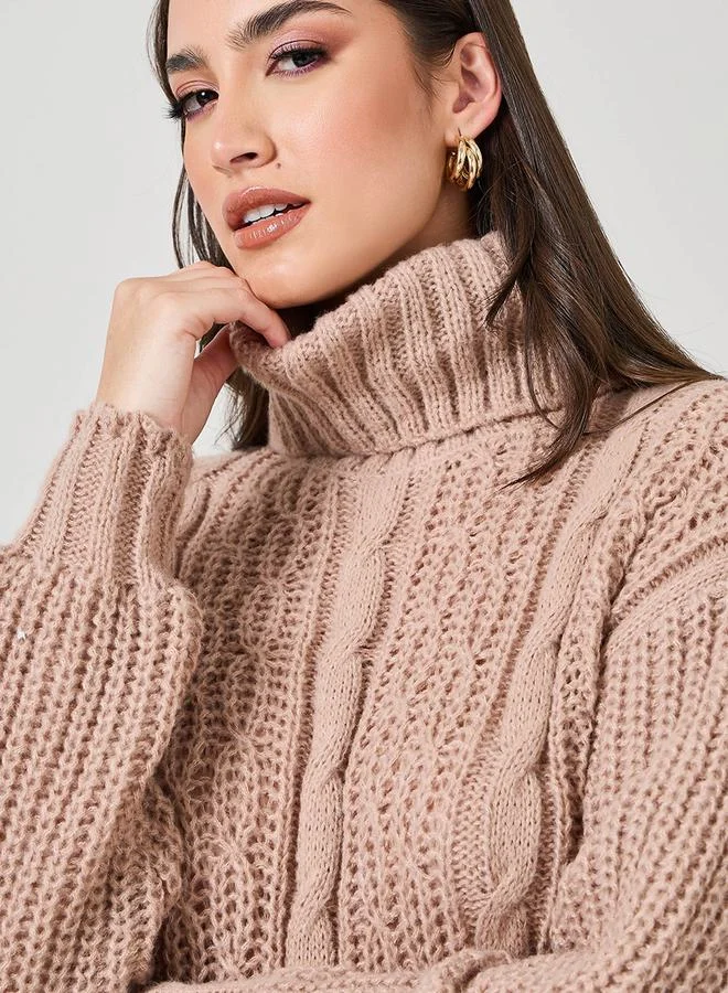 ستايلي Oversized Cable Knit Turtle Neck Sweater