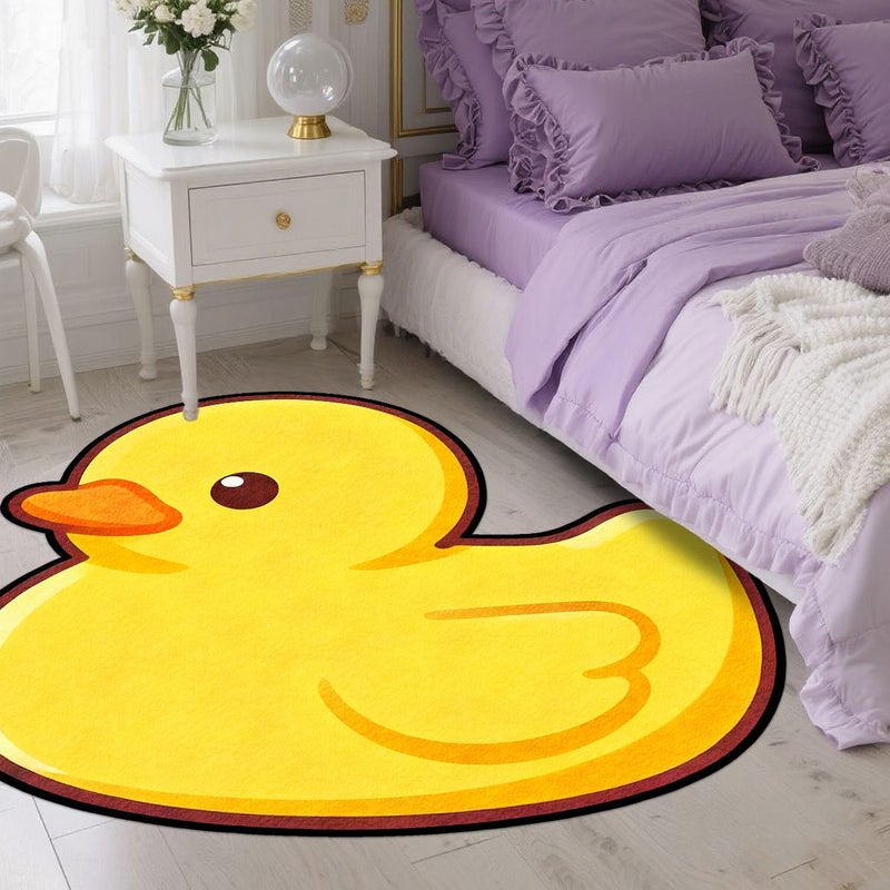 Plush Irregularly Shaped Rug With Cute Yellow Duck Design And Plastic Bottom 31 X 31 Inch For Living Room Bedroom Home Decor - Image 1