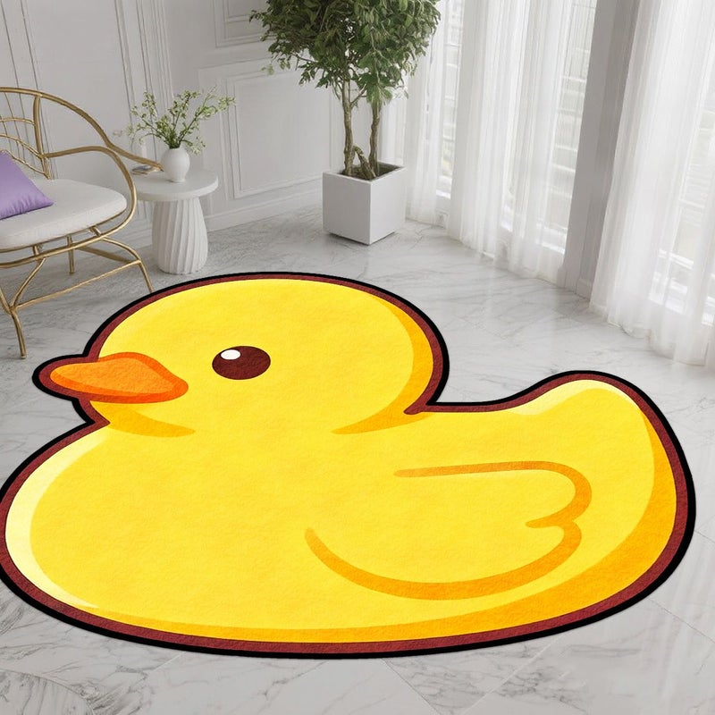 Plush Irregularly Shaped Rug With Cute Yellow Duck Design And Plastic Bottom 31 X 31 Inch For Living Room Bedroom Home Decor - Image 2