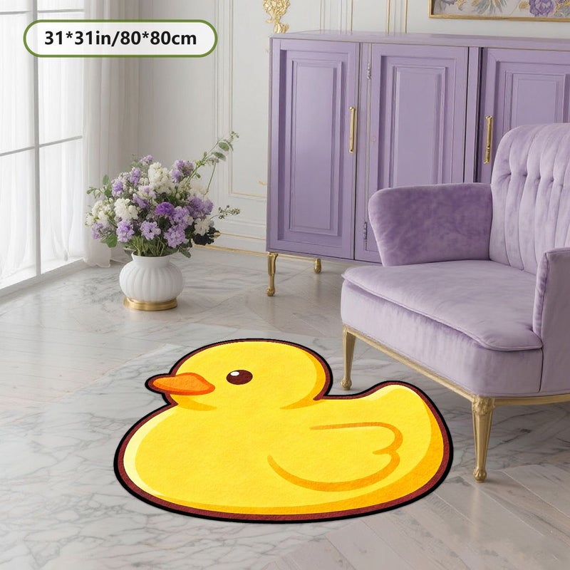 Plush Irregularly Shaped Rug With Cute Yellow Duck Design And Plastic Bottom 31 X 31 Inch For Living Room Bedroom Home Decor - Image 3