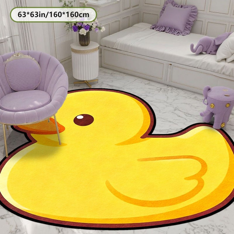 Plush Irregularly Shaped Rug With Cute Yellow Duck Design And Plastic Bottom 31 X 31 Inch For Living Room Bedroom Home Decor - Image 5
