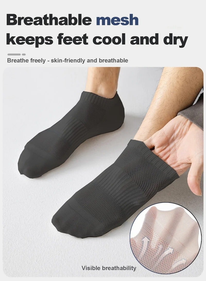 Men's Ankle Socks 5-Pack - Summer Mesh Breathable Socks with 7A Antibacterial Technology, Moisture Wicking, Anti-Slip Massage Sole - Image 2