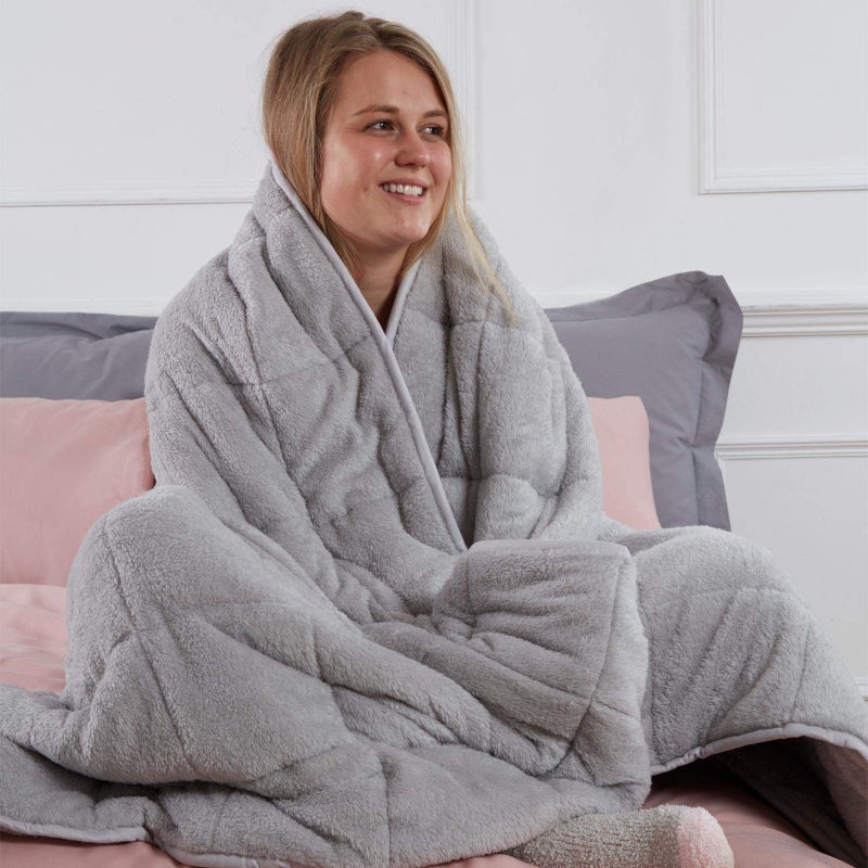 Brentfords Super Soft Teddy Fleece Weighted Blanket for Adults Sleep Therapy Anxiety Stress Relief Silver Grey 125 x 150cm  4kg Disclaimer Only suitable for age 3 years