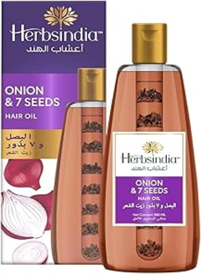 Herbsindia Onion & 7 Herbal Seeds Hair Oil With Nourish Tube | Makes Hair Stronger & Longer | Silicone & Paraben Free | 280ml