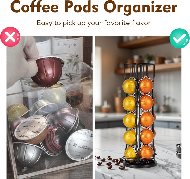 ريكابس حامل أكياس القهوة الدوار من RECAPS، متوافق مع كبسولات Nespresso Vertuoline Vertuo، يستوعب 20 كيس قهوة من نوع Vertuo، بلون أسود ويدور 360 درجة. - Image 4