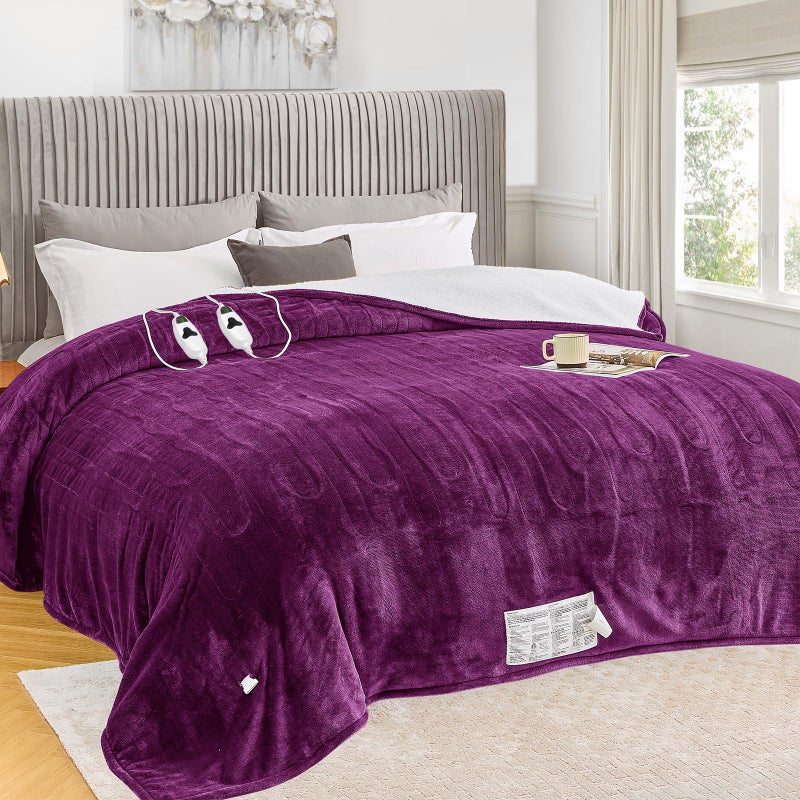 greenoak Heated Blanket Electric Queen Size 84"X90" Dual Control, Heating Blanket with 10 Heat Levels 1/2/4/6/8 Hours Auto-Off, Sherpa Soft Warm Christmas Blanket, Taro Purple - Image 1