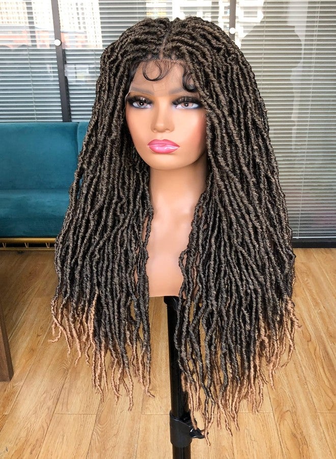 Annivia 32Inch Full Double Lace Box Braided Wigs for Black Women Faux Locs Square Knotless Wigs with Baby Hair Long Dreadlock Wig Natural Black Hand-braided Synthetic Twist Lace locs Wig Ombre Blonde - Image 3
