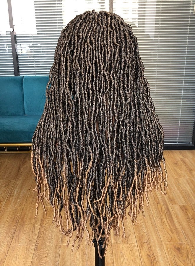 Annivia 32Inch Full Double Lace Box Braided Wigs for Black Women Faux Locs Square Knotless Wigs with Baby Hair Long Dreadlock Wig Natural Black Hand-braided Synthetic Twist Lace locs Wig Ombre Blonde - Image 4