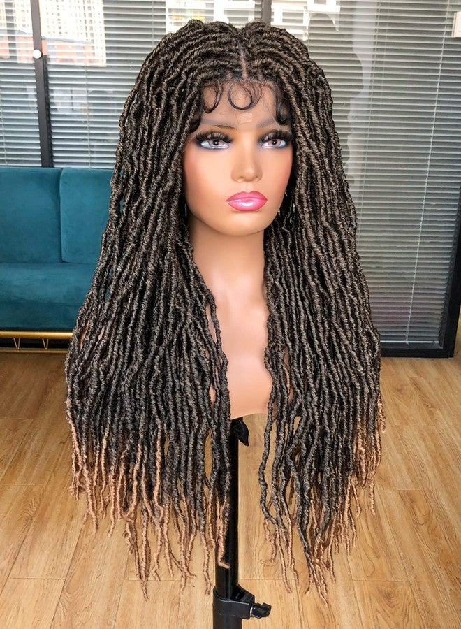 Annivia 32Inch Full Double Lace Box Braided Wigs for Black Women Faux Locs Square Knotless Wigs with Baby Hair Long Dreadlock Wig Natural Black Hand-braided Synthetic Twist Lace locs Wig Ombre Blonde - Image 2