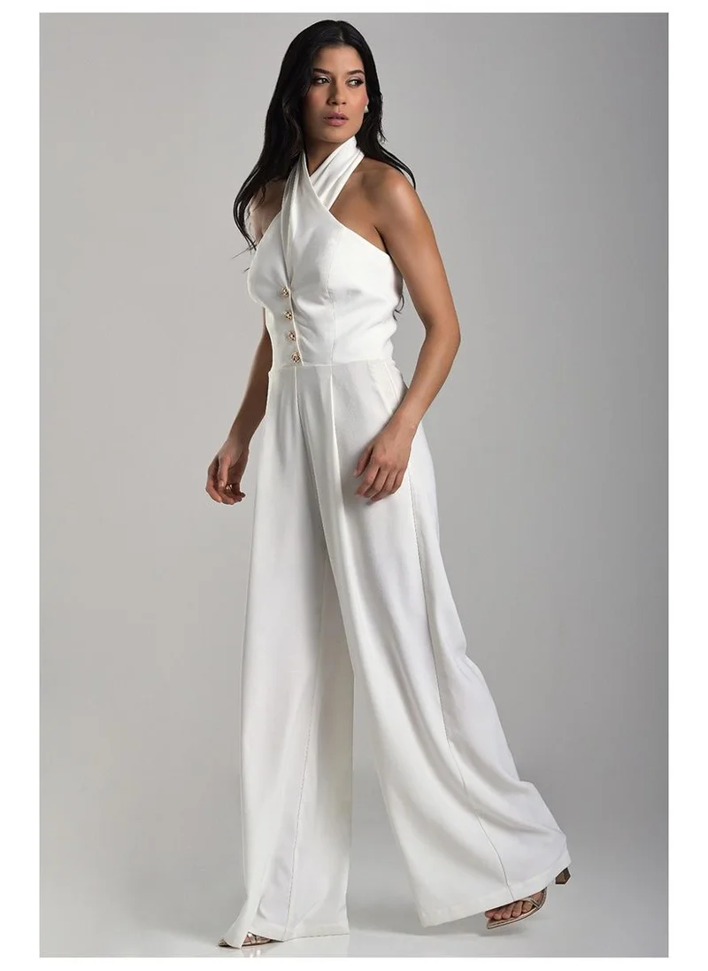 Tailored Jumpsuit with Crossed Neckline Off-white