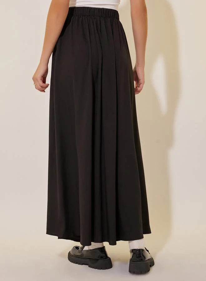 Take Two Solid High Rise A-Line Midi Skirt