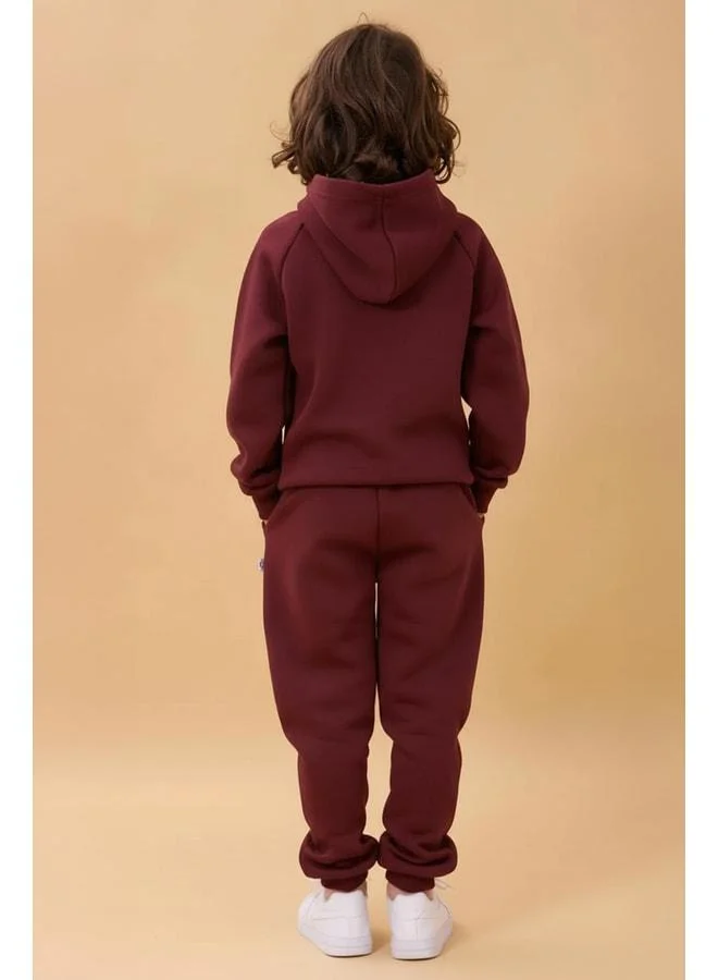 Perendi Reglan Sleeve Hooded Fleece-Lined Unisex Children’s Set – Burgundy