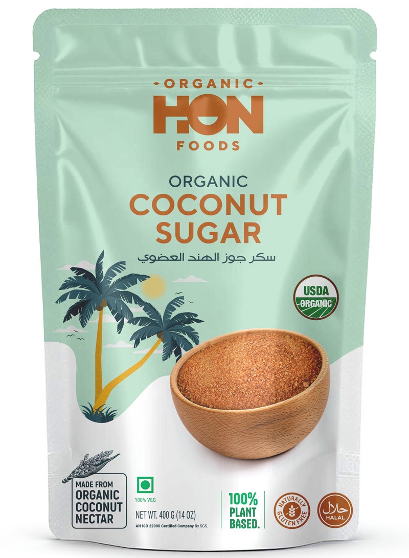 HON FOODS Organic Coconut Sugar, Non Gmo Chemicals Free And All Natural - 400 gm Pack - Image 1