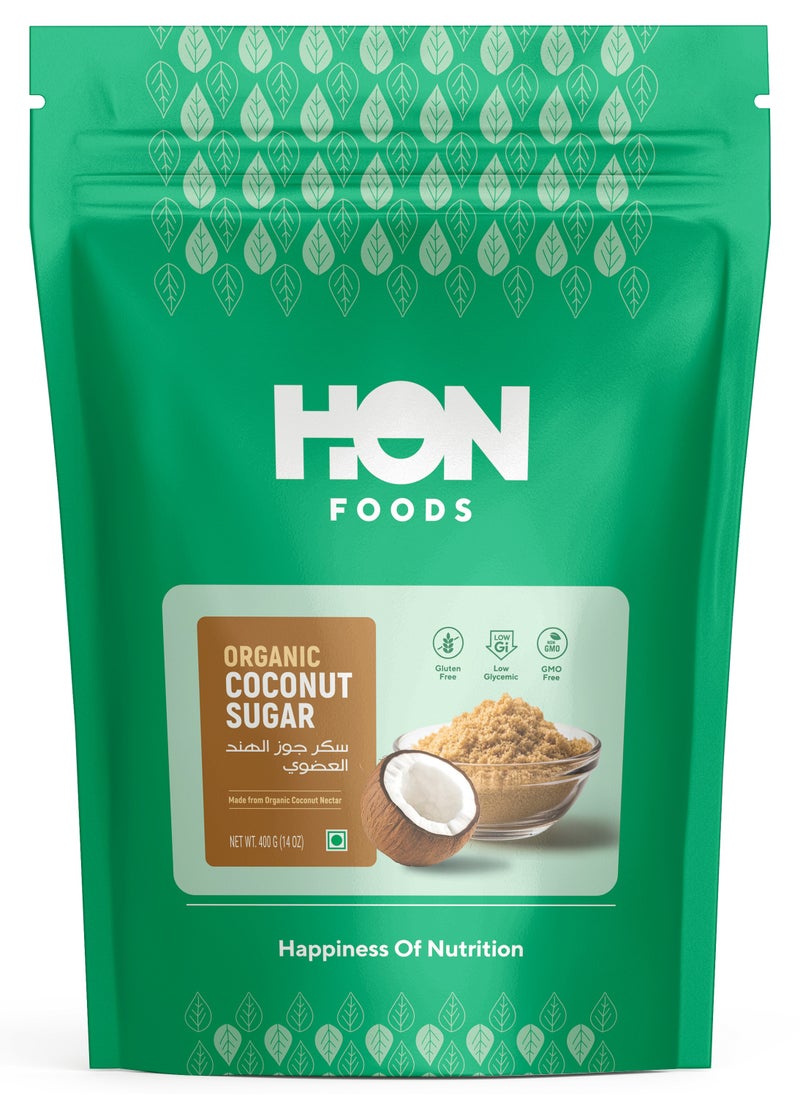 HON FOODS - Organic Coconut Sugar, Non Gmo Chemicals Free And All Natural - 400 gm Pack - Image 1