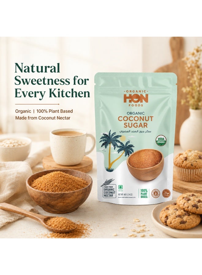 HON FOODS Organic Coconut Sugar, Non Gmo Chemicals Free And All Natural - 400 gm Pack - Image 4