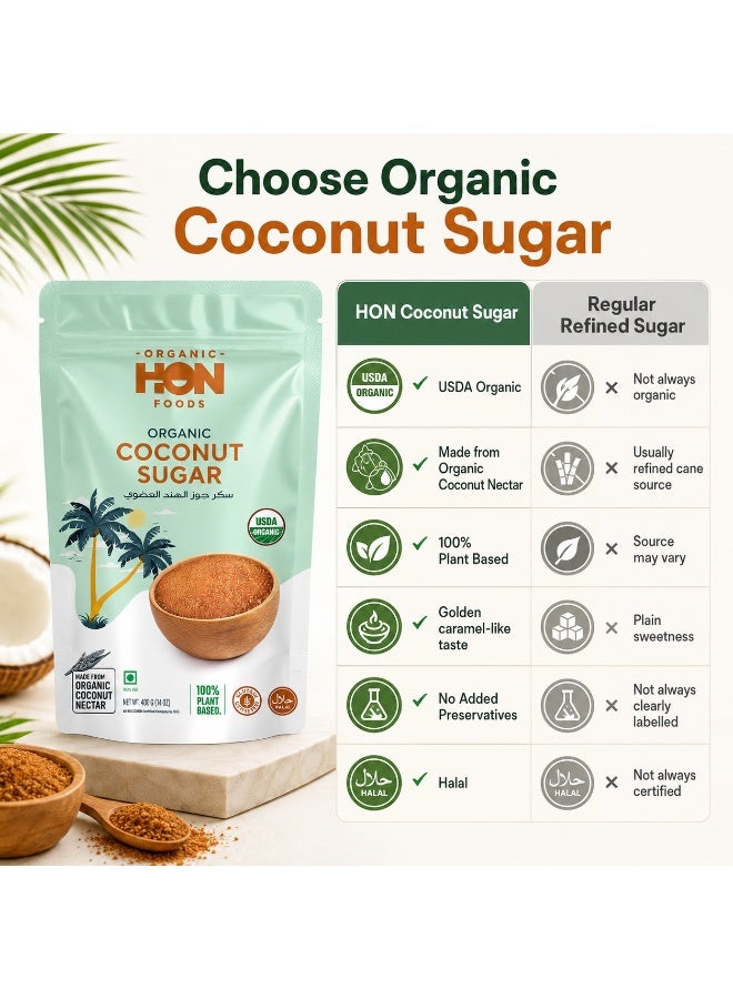 HON FOODS Organic Coconut Sugar, Non Gmo Chemicals Free And All Natural - 400 gm Pack - Image 5