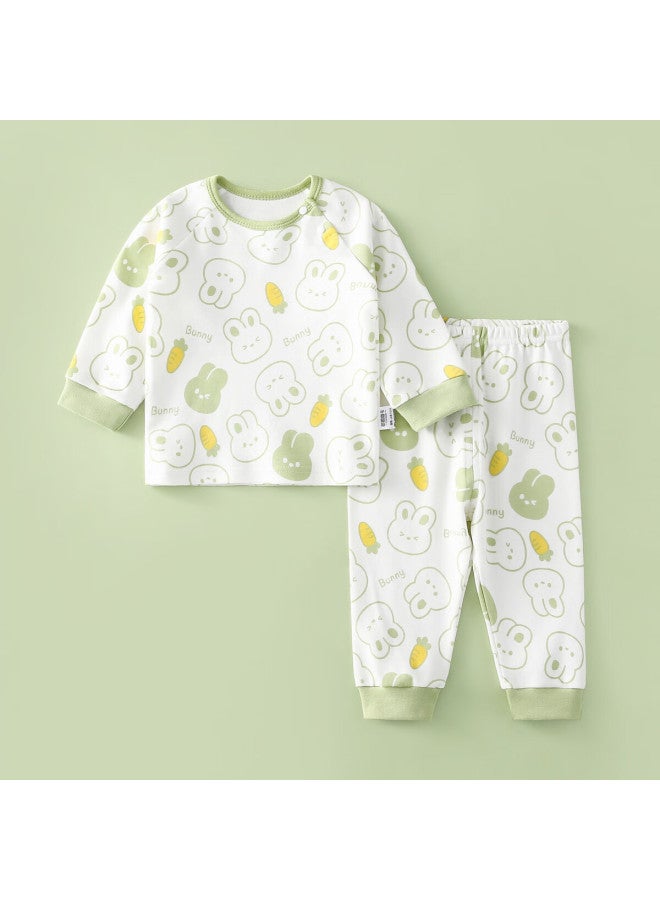 Duoxiluk Baby And Toddler Outfit Set, Spring And Autumn Infant Home Wear Pajamas, Separate Clothes, Cartoon Long Sleeves, Light Green Carrot Rabbit, Size 130