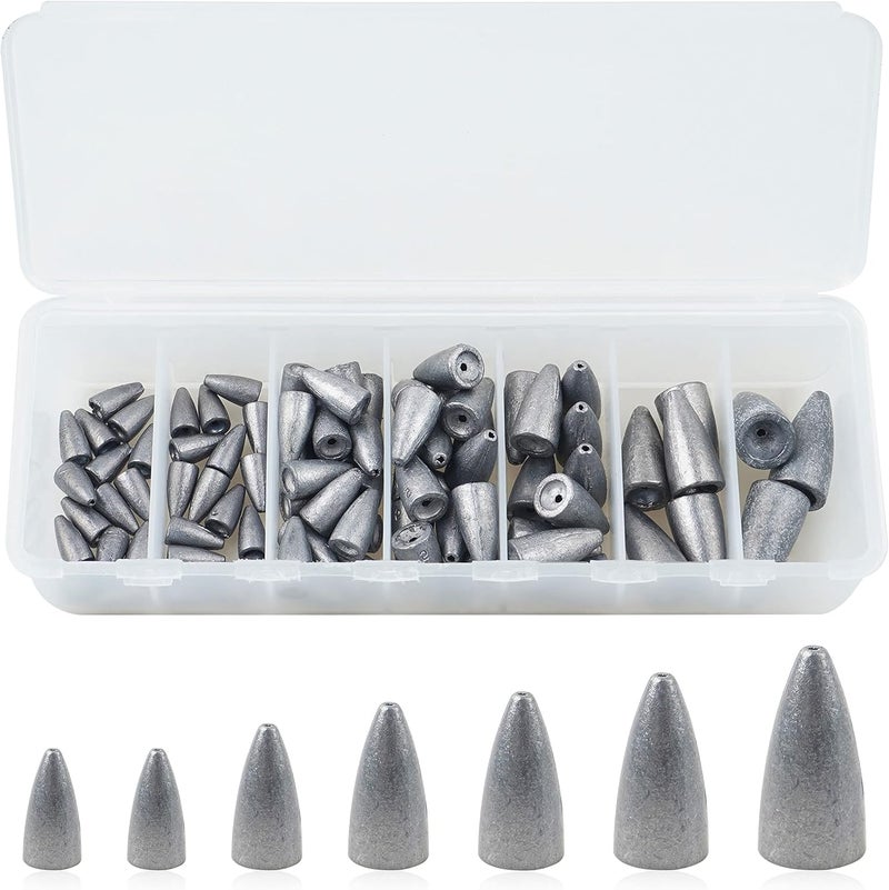 SILANON Bullet Fishing Sinkers Weights Slip Sinkers Kit- 29/83Pcs Fishing Worm Weights Assorted Set for Bass Fishing Saltwater - Image 1