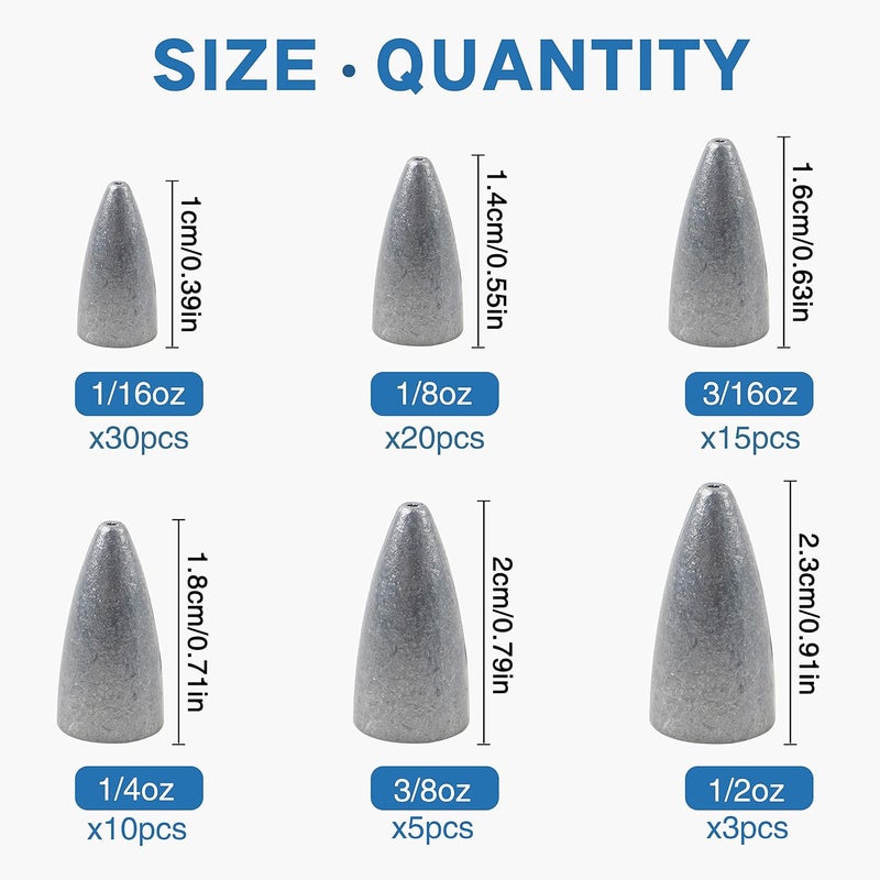 SILANON Bullet Fishing Sinkers Weights Slip Sinkers Kit- 29/83Pcs Fishing Worm Weights Assorted Set for Bass Fishing Saltwater - Image 2