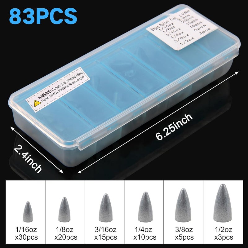 SILANON Bullet Fishing Sinkers Weights Slip Sinkers Kit- 29/83Pcs Fishing Worm Weights Assorted Set for Bass Fishing Saltwater - Image 5