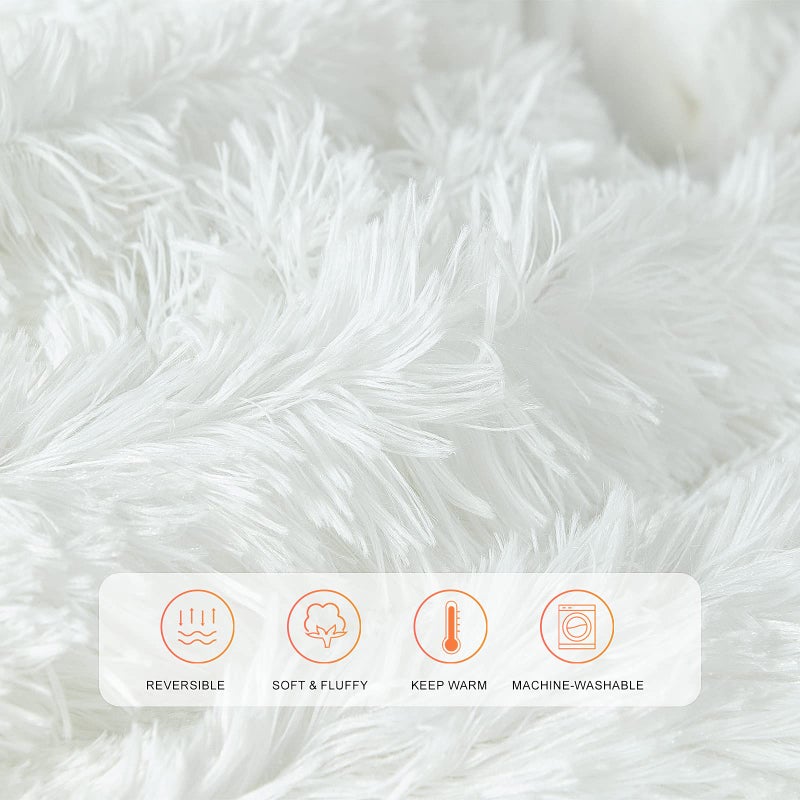 TOONOW Extra Soft Fuzzy Faux Fur Throw Blanket 50"x60", Reversible Lightweight Fluffy Cozy Plush Comfy Microfiber Fleece Decorative Shaggy Blanket for Couch Sofa Bed, Pure White - Image 3