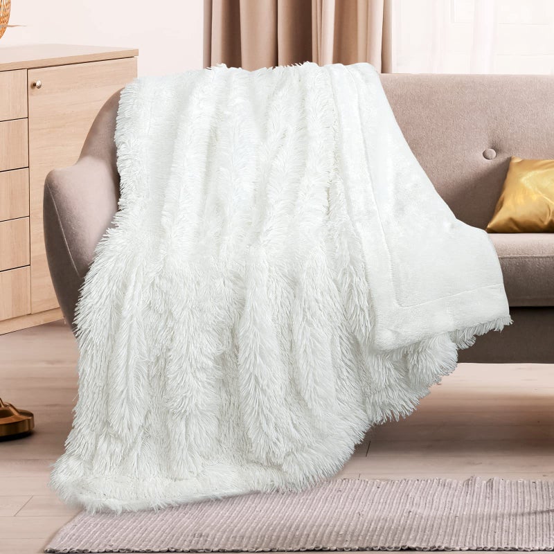 TOONOW Extra Soft Fuzzy Faux Fur Throw Blanket 50"x60", Reversible Lightweight Fluffy Cozy Plush Comfy Microfiber Fleece Decorative Shaggy Blanket for Couch Sofa Bed, Pure White - Image 2