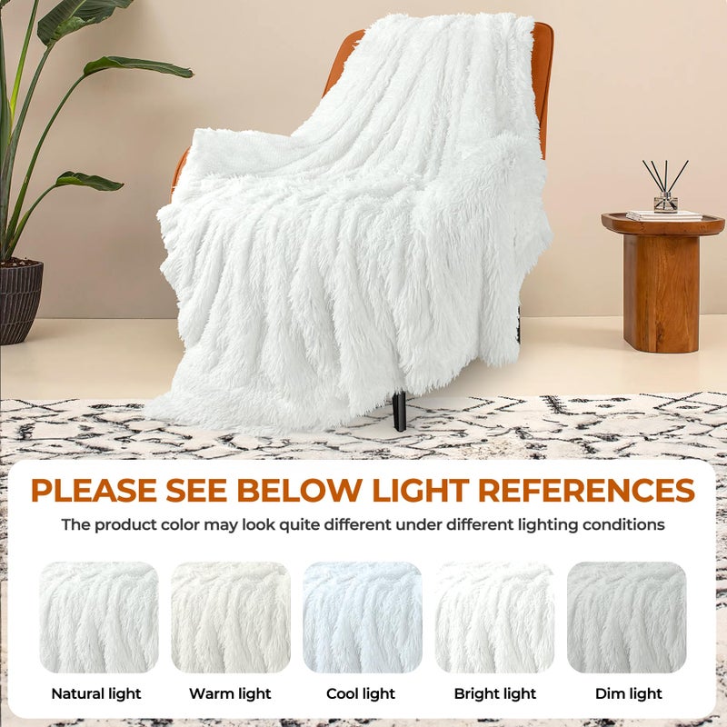 TOONOW Extra Soft Fuzzy Faux Fur Throw Blanket 50"x60", Reversible Lightweight Fluffy Cozy Plush Comfy Microfiber Fleece Decorative Shaggy Blanket for Couch Sofa Bed, Pure White - Image 5