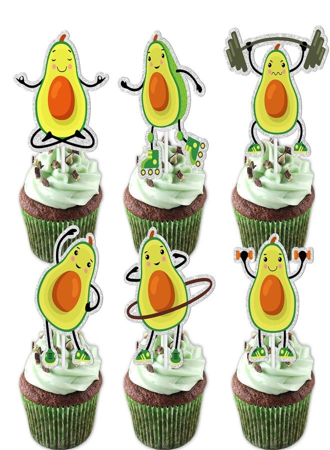 LETLIMIT 18pcs Green Glitter Holy Guacamole Dessert Cupcake Topper Avocado Dance Theme Decor Supplies Baby Shower Boy Girl Happy Birthday Party Decorations - Image 1
