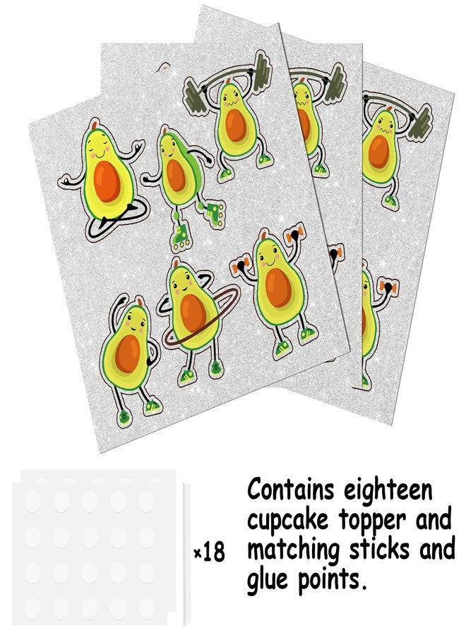 LETLIMIT 18pcs Green Glitter Holy Guacamole Dessert Cupcake Topper Avocado Dance Theme Decor Supplies Baby Shower Boy Girl Happy Birthday Party Decorations - Image 3