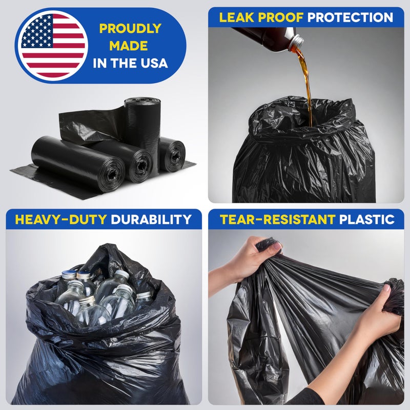 Alitte Large Trash Bags 55-60 Gallon | 150 Count, Heavy Duty Black Garbage Bags | Unscented, Leak Proof, Bulk Pack for Office, Industrial & Commercial Use - Made in USA - Image 3