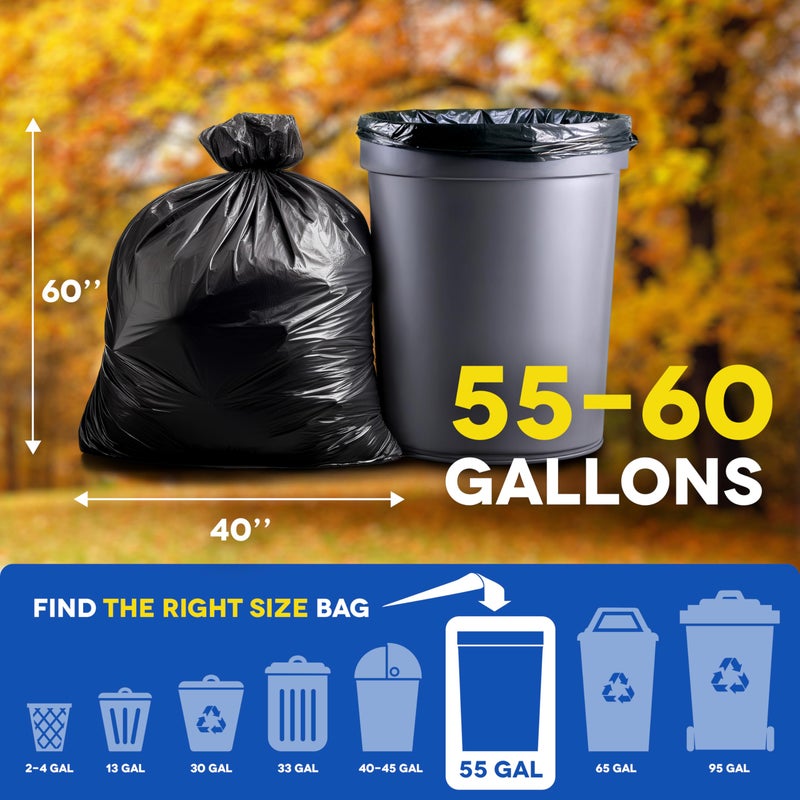 Alitte Large Trash Bags 55-60 Gallon | 150 Count, Heavy Duty Black Garbage Bags | Unscented, Leak Proof, Bulk Pack for Office, Industrial & Commercial Use - Made in USA - Image 2