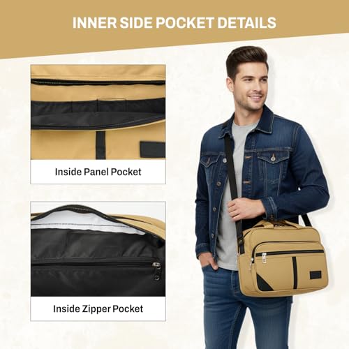 DAHSHA Stylish Nylon Small Sling Cross Body Travel Bag for Business Office Messenger One Side Shoulder Carry Handbag Bag For Men & Women (Beige-36 x 15.5 x 25.5 Cm) - Image 2