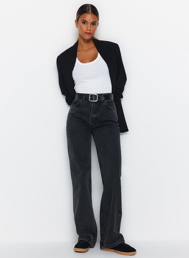 trendyol Anthracite High Waist Wide Leg Wide Leg Jeans - Image 1