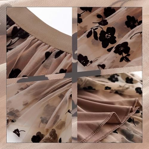 Reaowazo Skirts for Women Midi Long Length Dressy Casual Trendy Summer Tulle A-Line Floral High Waist Skirt Khaki 2XL-3XL - Image 5