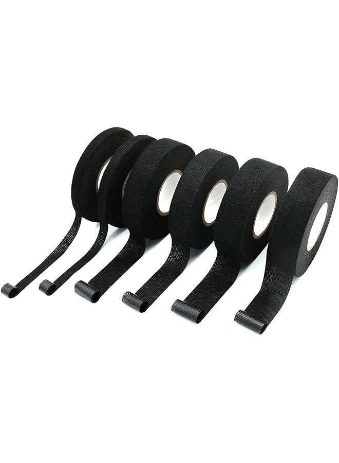 promass 6 Rolls 300 Feet Black High Temperature Resistant Insulating Fiber Flannel Electrical Tape, Automobile Wiring Harness Friction Tape, Width 1", 3/4", 3/8" - Image 1