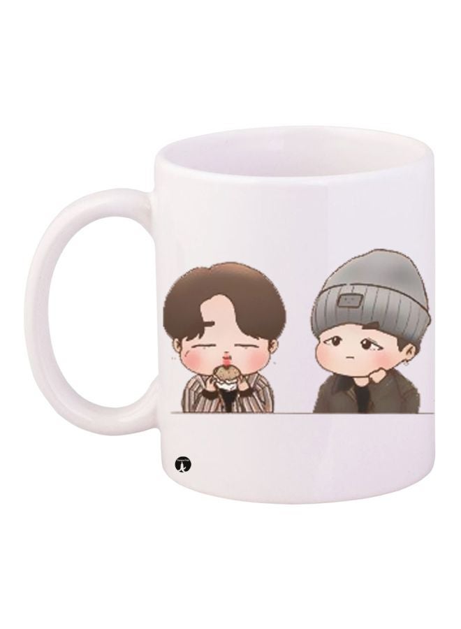 RYN Cartoon Printed Coffee Mug White/Brown/Grey 11ounce