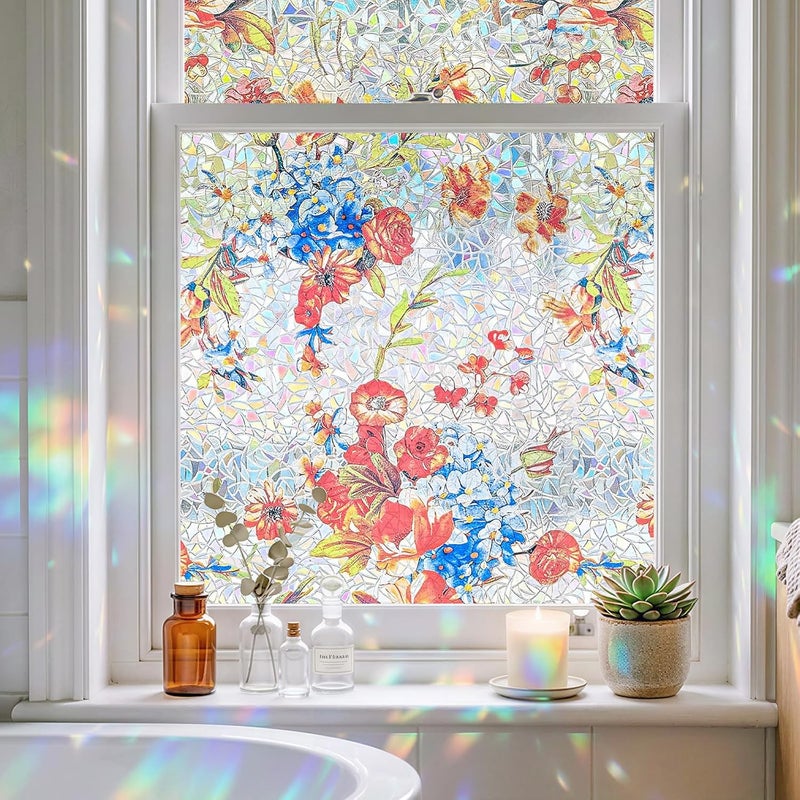 ADD.HERES Window Privacy Film Home Room Bathroom Spring Decor Car Decorations, Stained Glass Window Film, Static Cling Window Film, Window Tint，Rainbow Window Film (Bloom at a Glance, 17.5" x 78.7") - Image 1