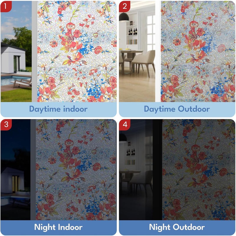 ADD.HERES Window Privacy Film Home Room Bathroom Spring Decor Car Decorations, Stained Glass Window Film, Static Cling Window Film, Window Tint，Rainbow Window Film (Bloom at a Glance, 17.5" x 78.7") - Image 5