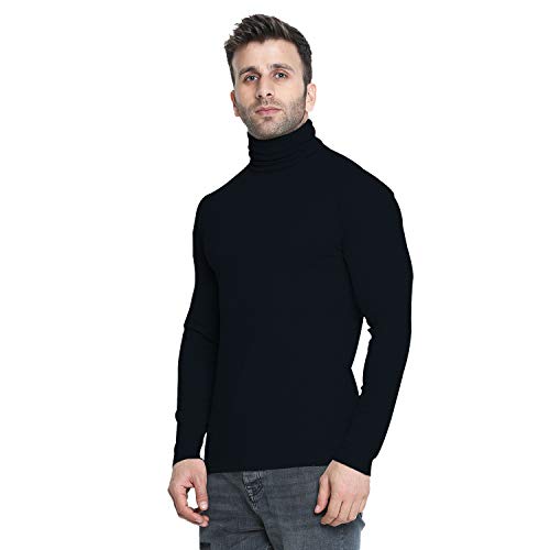 CHKOKKO Men’s Full Sleeve Cotton Turtle Neck T Shirt | Stylish Regular Fit Winter Wear | Soft Stretchy Fabric Casual Layering Outfit | Trendy Solid Tshirt for Men NAVYBLUE XL - Image 5