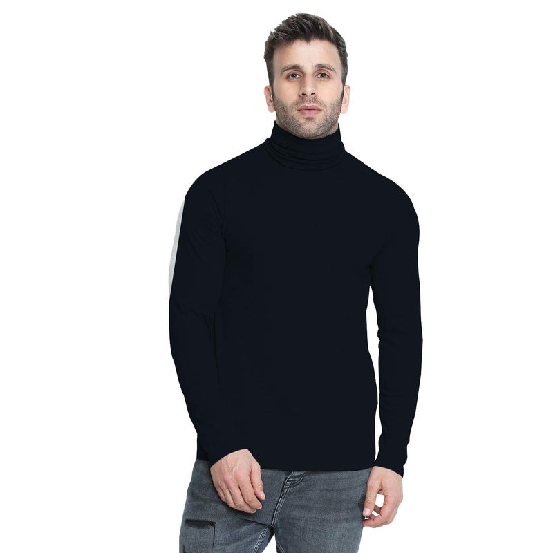 CHKOKKO Men’s Full Sleeve Cotton Turtle Neck T Shirt | Stylish Regular Fit Winter Wear | Soft Stretchy Fabric Casual Layering Outfit | Trendy Solid Tshirt for Men NAVYBLUE XL - Image 3