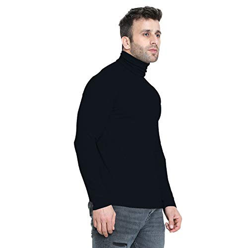 CHKOKKO Men’s Full Sleeve Cotton Turtle Neck T Shirt | Stylish Regular Fit Winter Wear | Soft Stretchy Fabric Casual Layering Outfit | Trendy Solid Tshirt for Men NAVYBLUE XL - Image 4