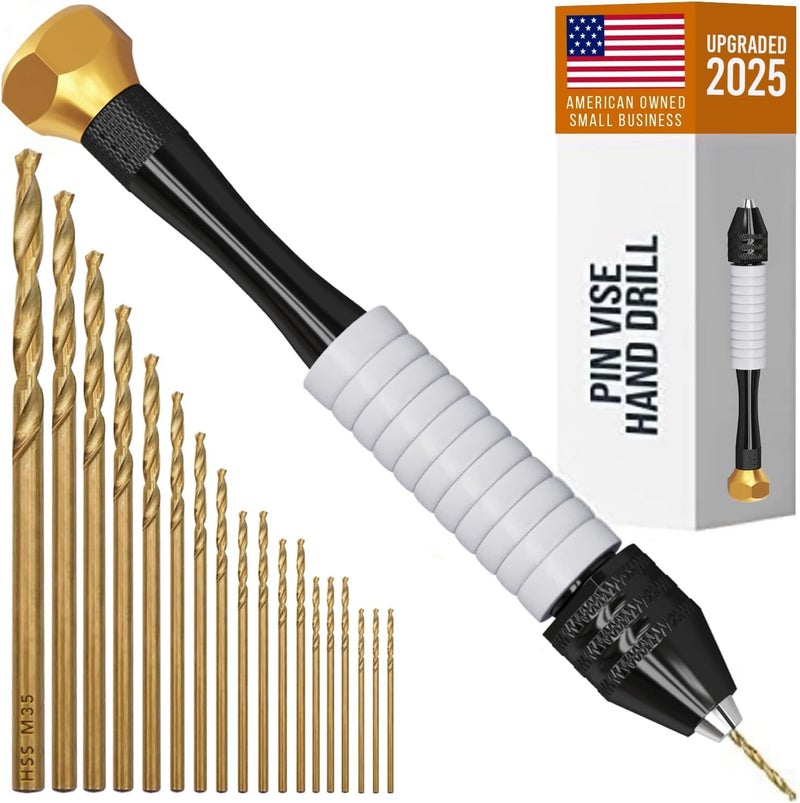 CRAFT911 Pin Vise Hand Drill Manual Jewelry wMicro Drill Bits 08mm25mm Rotary Craft Drill for Jewelry Making Resin Wood Plastic Miniature Beads Clay Etc
